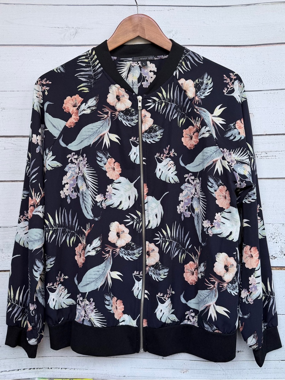 West Kei Floral Print Lightweight Zip-Up Bomber Jacket Size Large